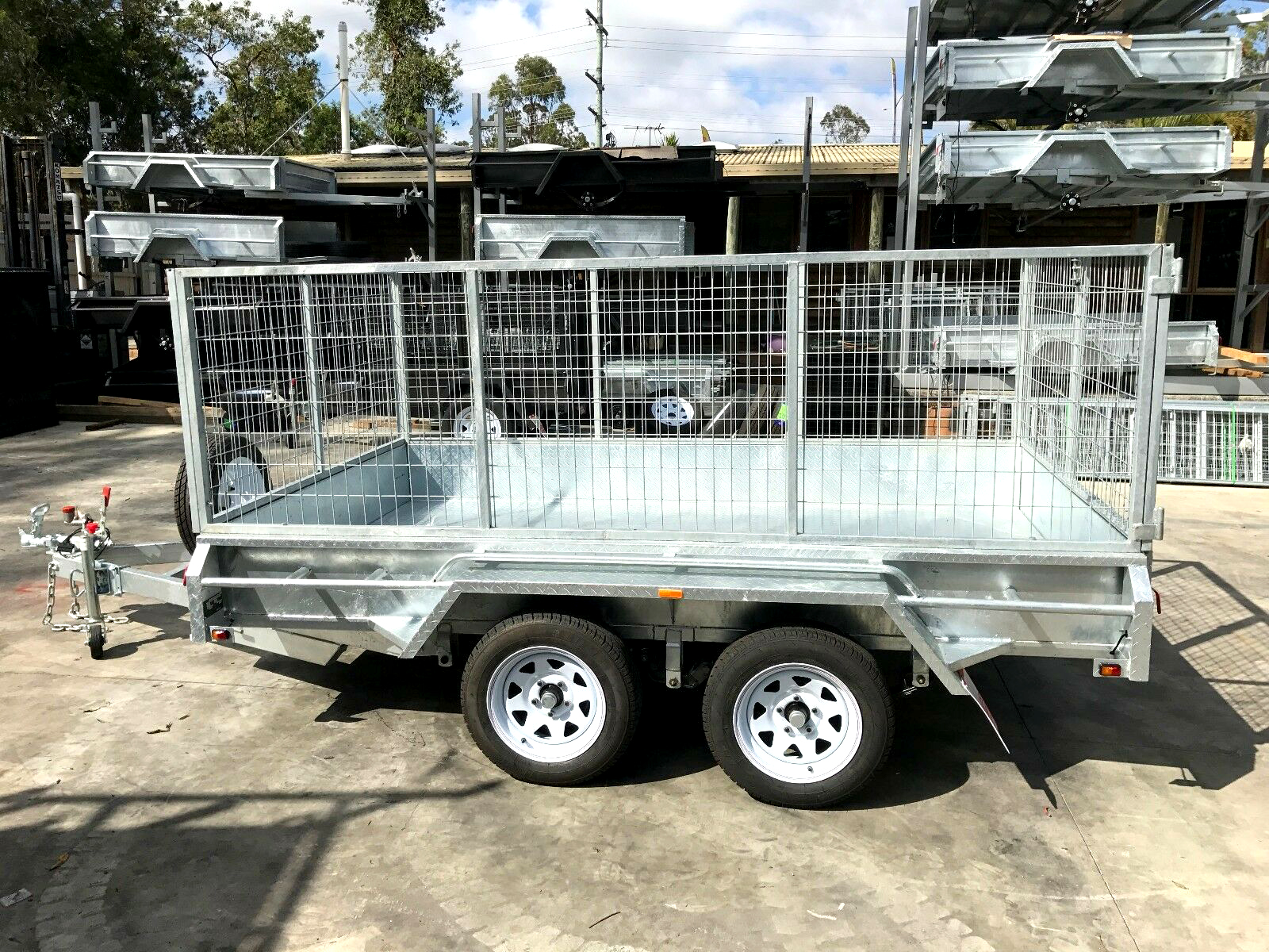 10×6 Galvanised Cage Trailer For Sale with 3ft Cage, Full Checker Plate