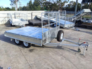 A galvanised flat top trailer or pallet trailer for sale in Brisbane.