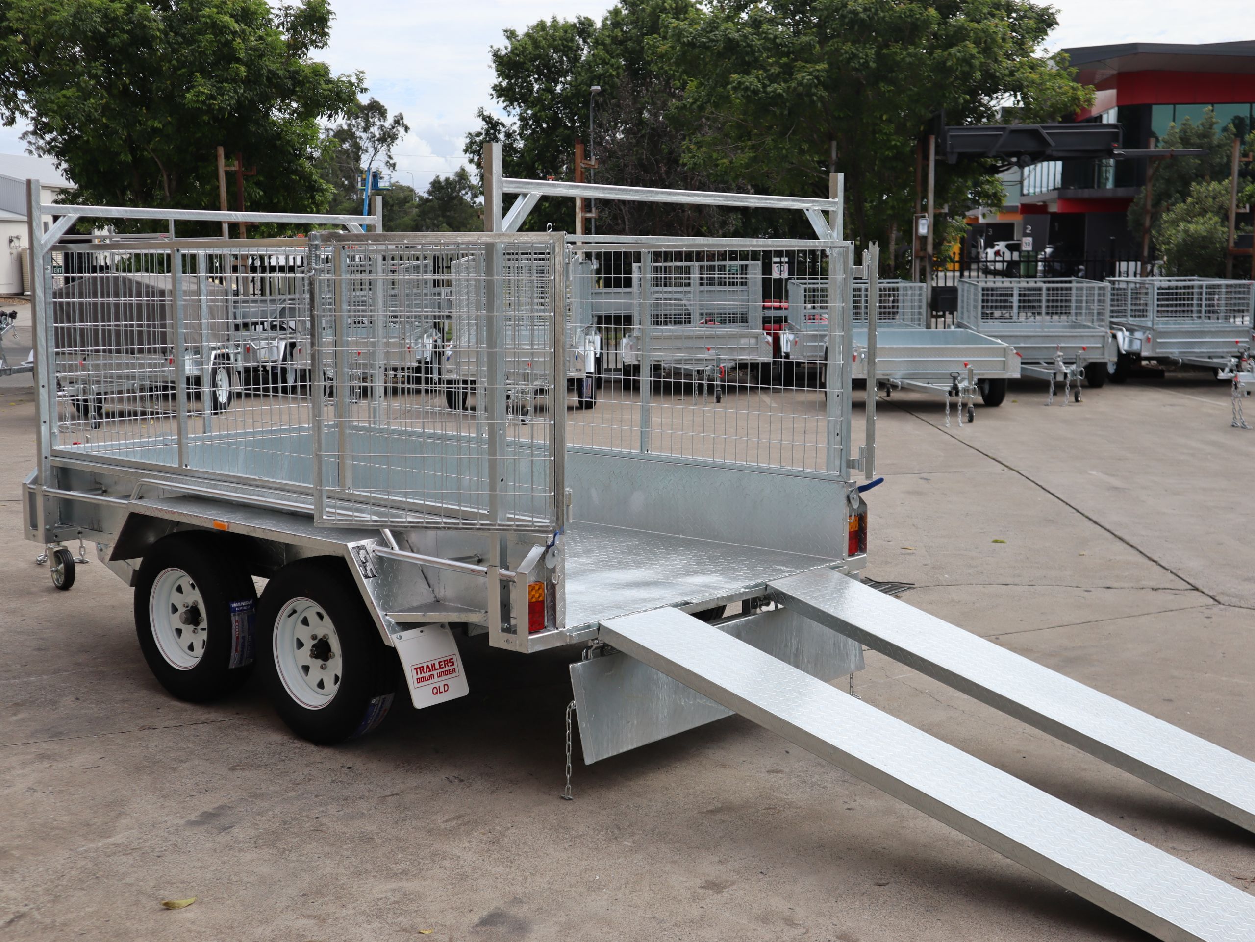 10x5 Galvanised Cage Trailer For Sale with 3ft Cage, Racks, Ramps on Special
